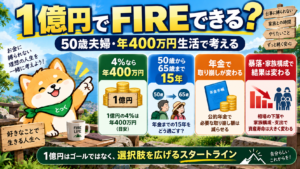 00：1億円でFIREできるか50歳夫婦で年間400万円生活を考えるアイキャッチ