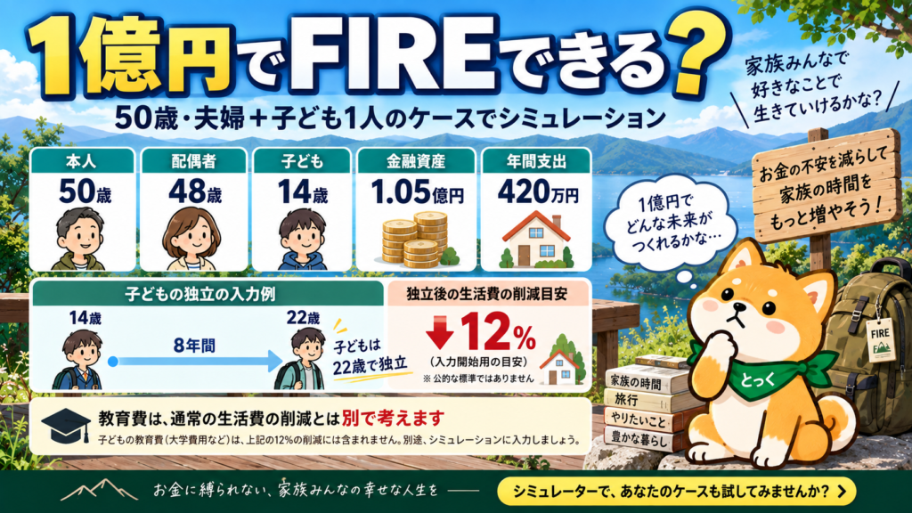 05:資産約1億500万円の夫婦子1人モデルで生活費と子どもの独立を考える図