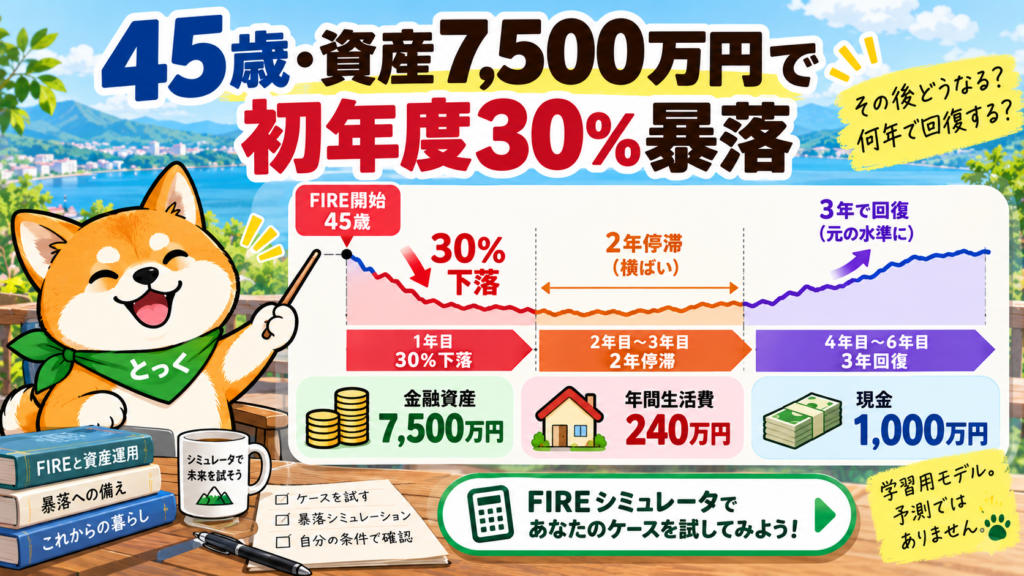45歳・資産7500万円・年間生活費240万円でFIRE初年度30％下落を想定したモデルケース