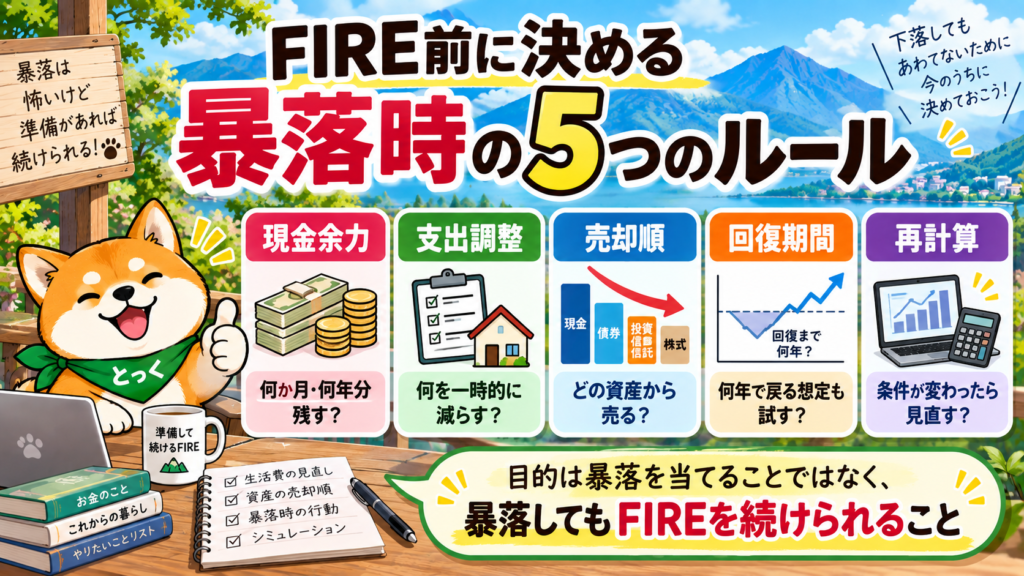 FIRE直後の暴落に備える現金・支出調整・売却順・回復期間・再計算の5つのルール