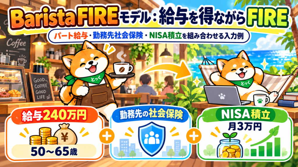 50歳夫婦のBarista FIREで年間給与240万円・勤務先社会保険・NISA月3万円積立を設定するモデル例
