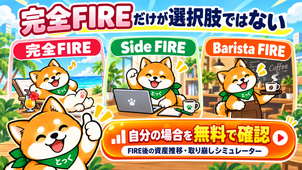 完全FIRE・Side FIRE・Barista FIREを比較して自分の働き方をFIREシミュレーターで確認する図
